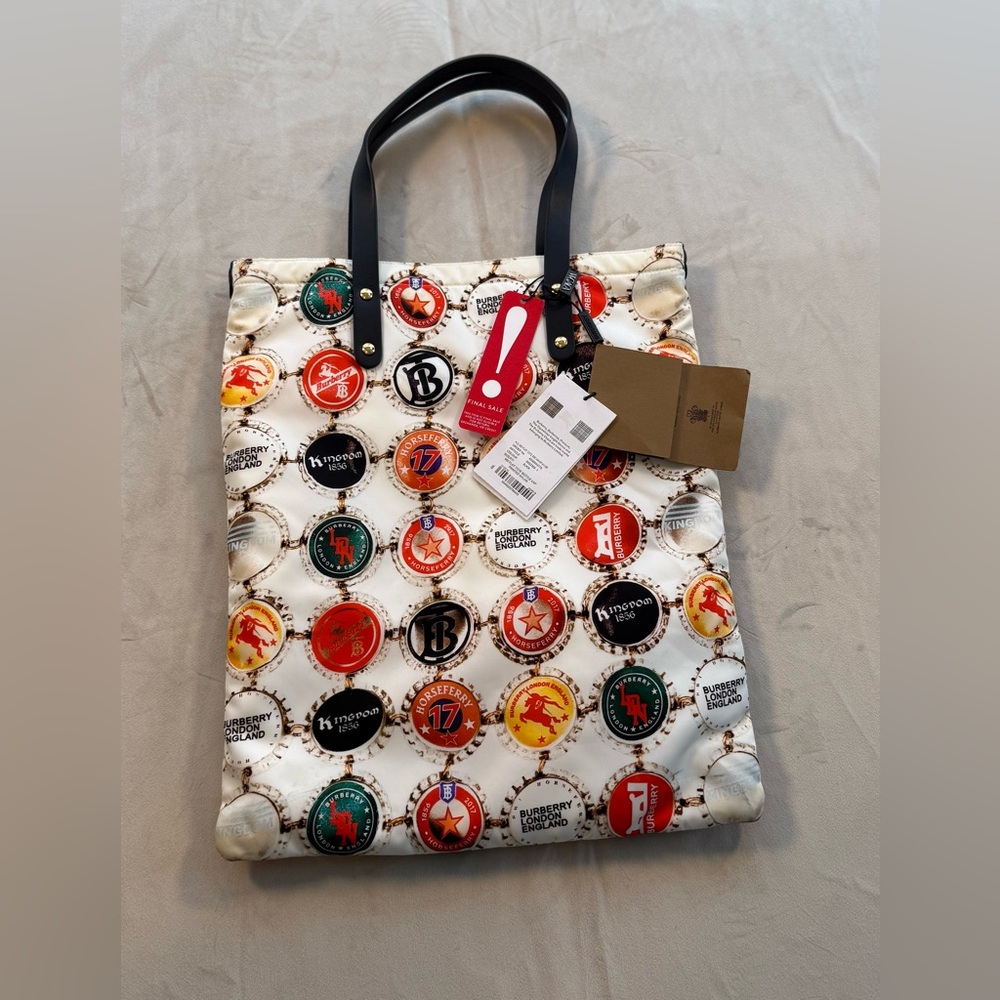 NWT Burberry Bottle Cap Print Nylon Tote Bag